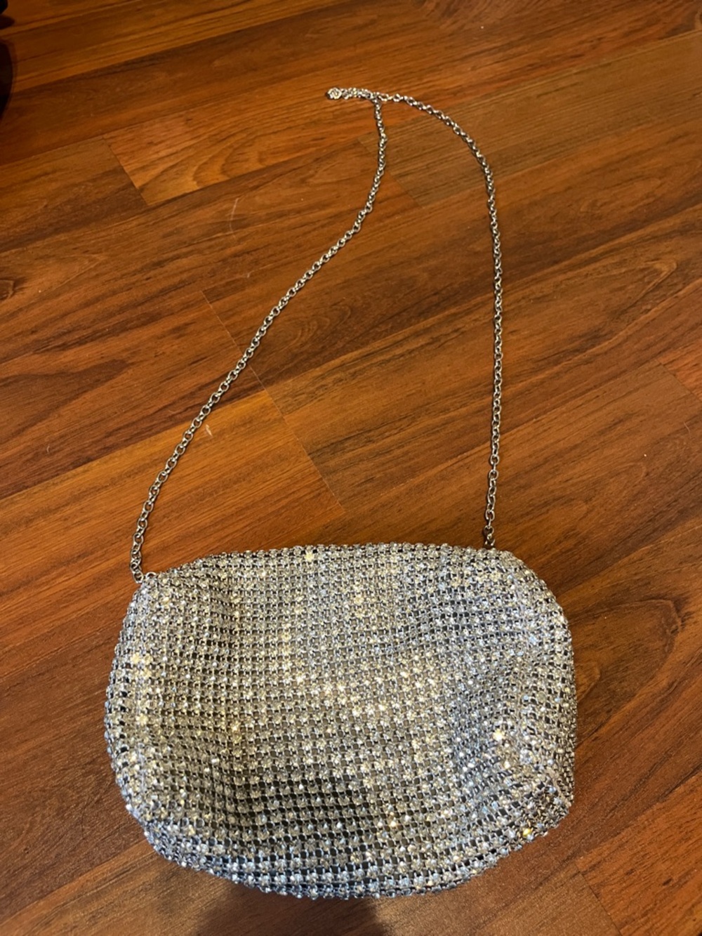 Jessica McClintock Silver Crystal Mesh Chain Shoulder Bag